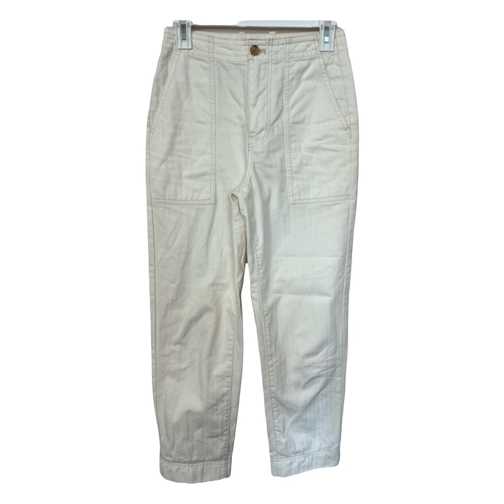 Everlane The Organic Straight Leg Crop Hi-Rise Pant Herringbone Bone White Sz 0